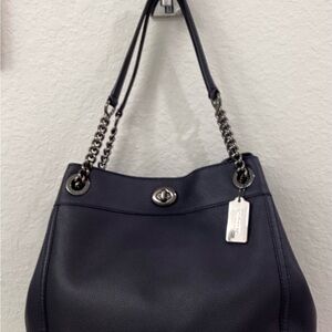 Coach Dark Blue Leather Shoulder Bag